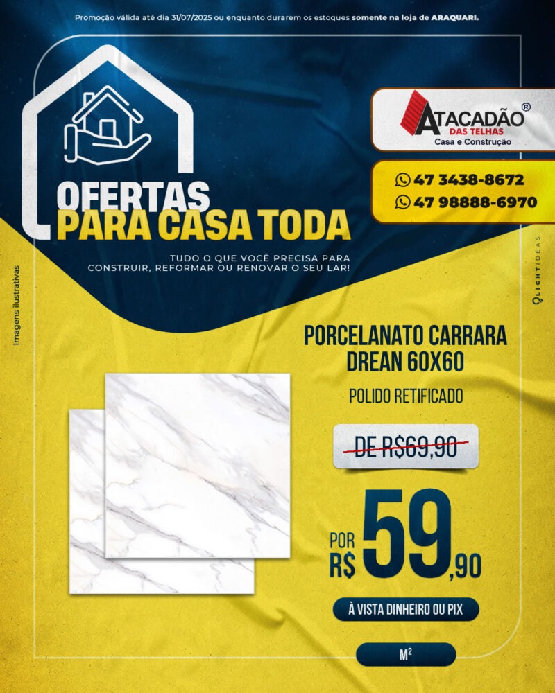 PORCELANATO CARRARA DREAN 60X60
