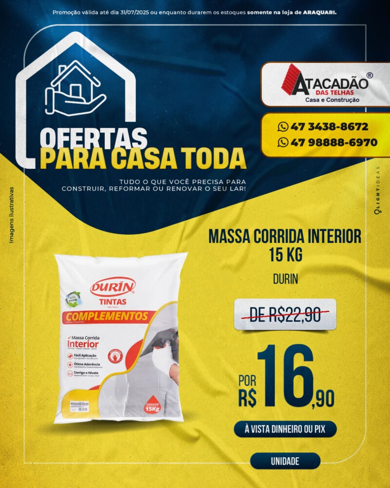 MASSA CORRIDA INTERIOR 15 KG