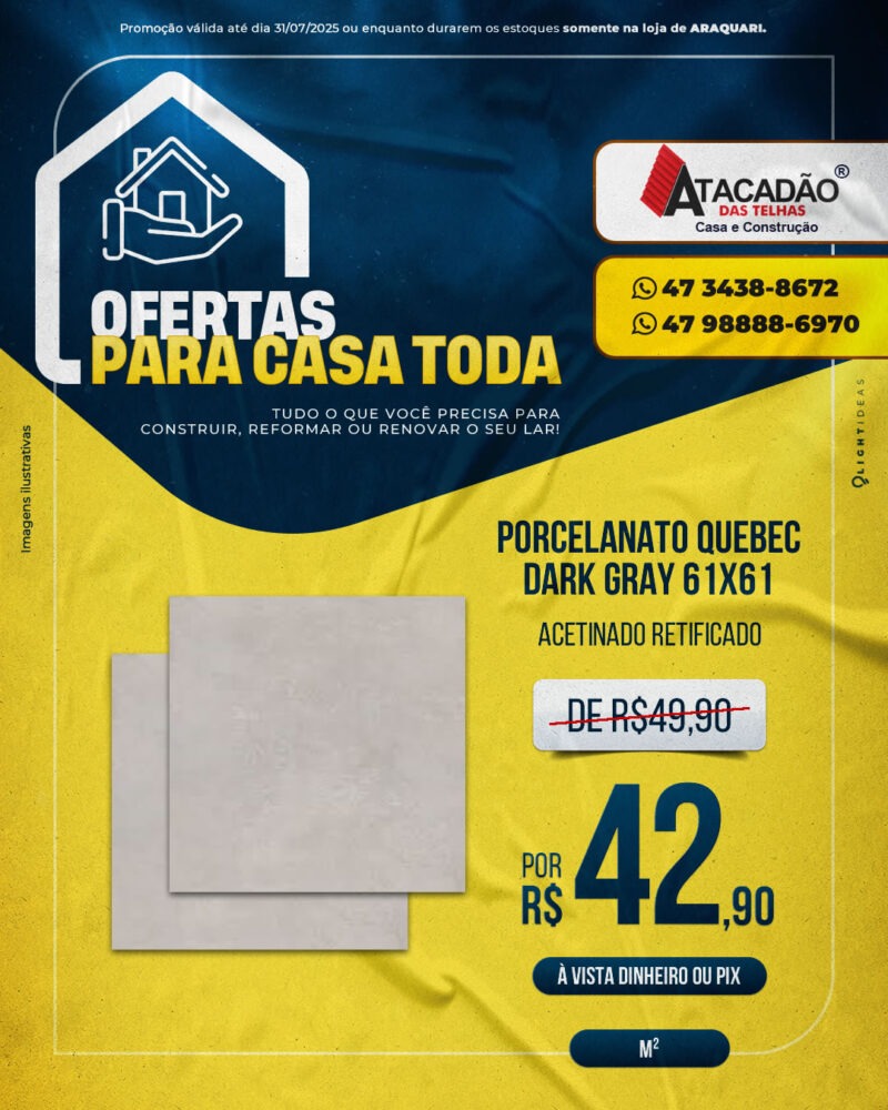 PORCELANATO QUEBEC DARK GRAY 61X61