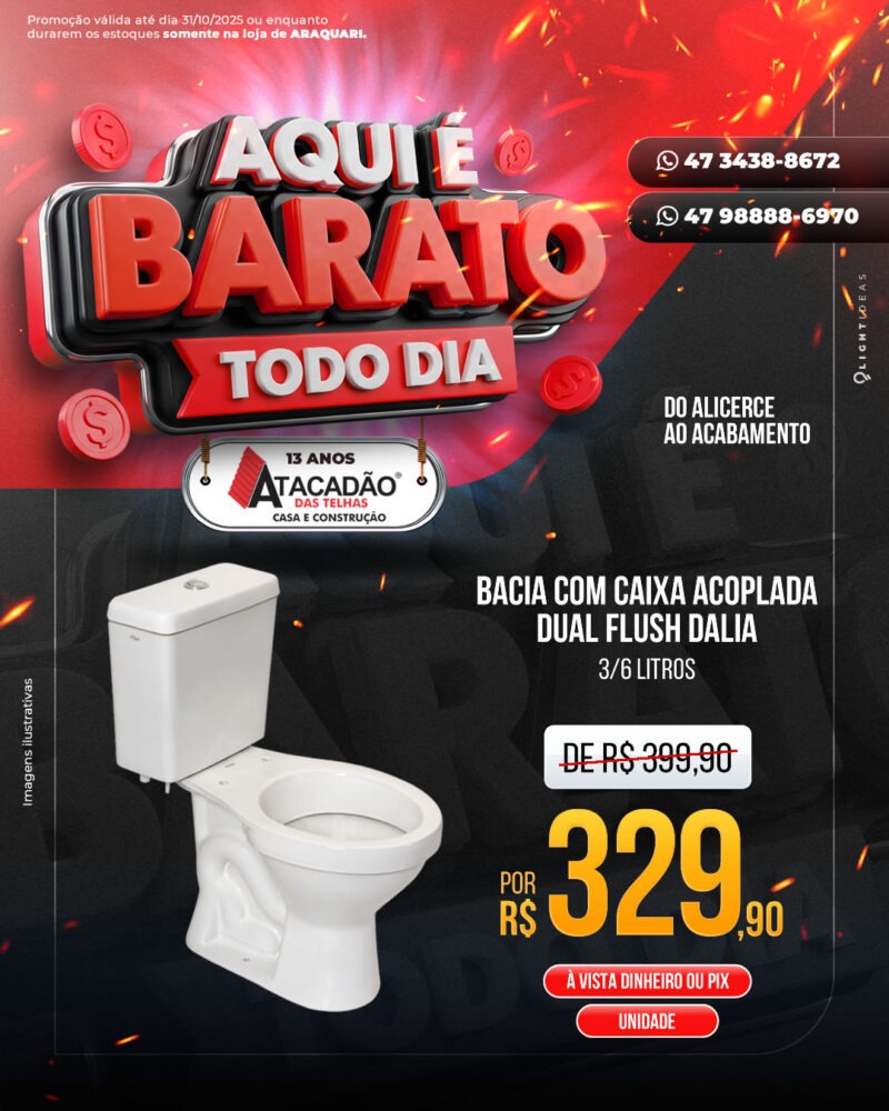 BACIA COM CAIXA ACOPLADA DUAL FLUSH DALIA