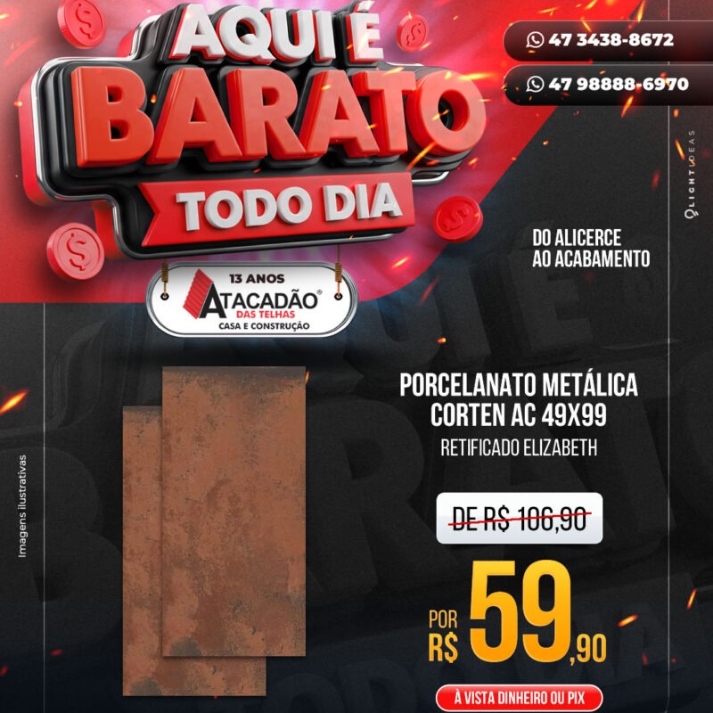 PORCELANATO METÁLICA CORTEN AC 49X99