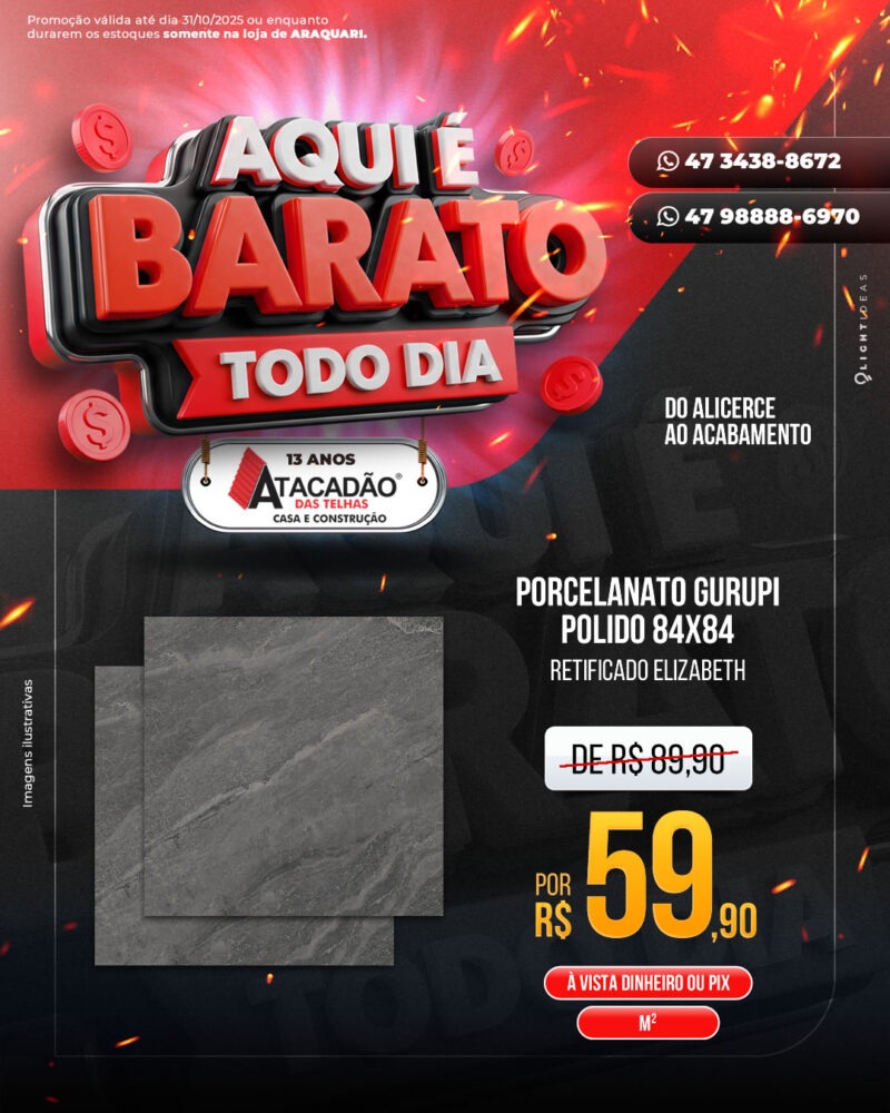 PORCELANATO GURUPI POLIDO 84X84