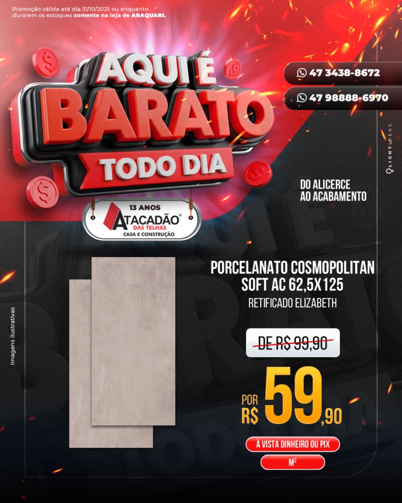 PORCELANATO COSMOPOLITAN SOFT AC 62,5X125