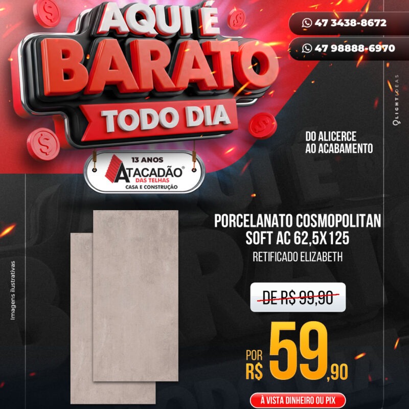 PORCELANATO COSMOPOLITAN SOFT AC 62,5X125