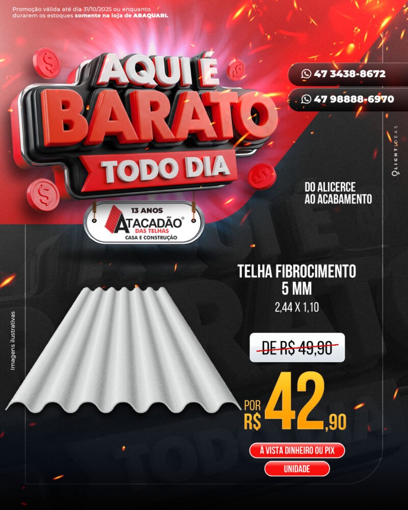 TELHA FIBROCIMENTO 5 MM
