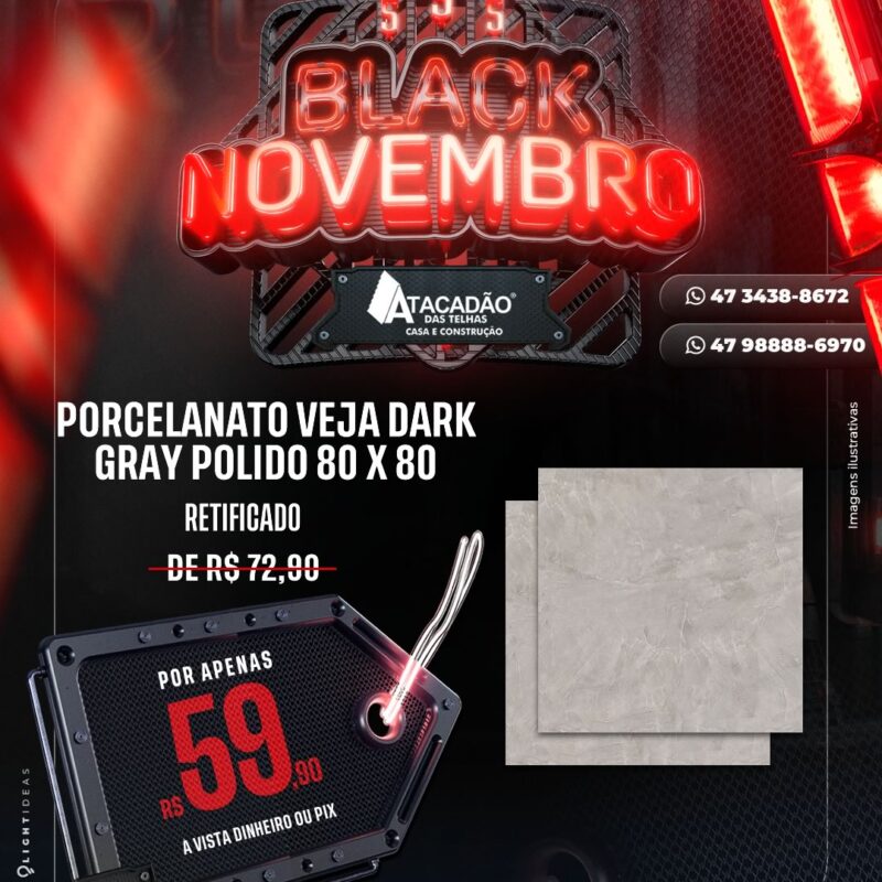 PORCELANATO VEJA DARK GRAY POLIDO 80 X 80