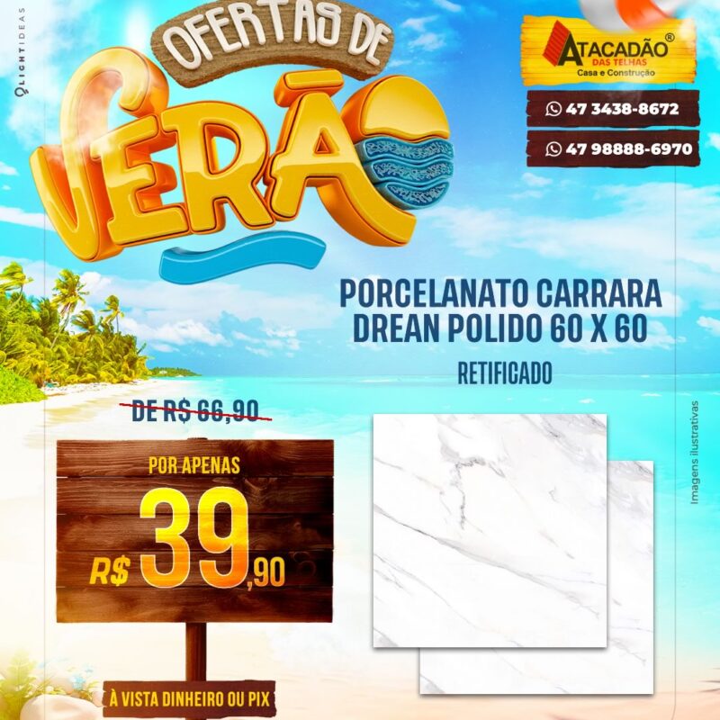 PORCELANATO CARRARA DREAN POLIDO 60 X 60