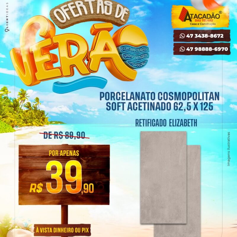 PORCELANATO COSMOPOLITAN SOFT ACETINADO 62,5 X 125