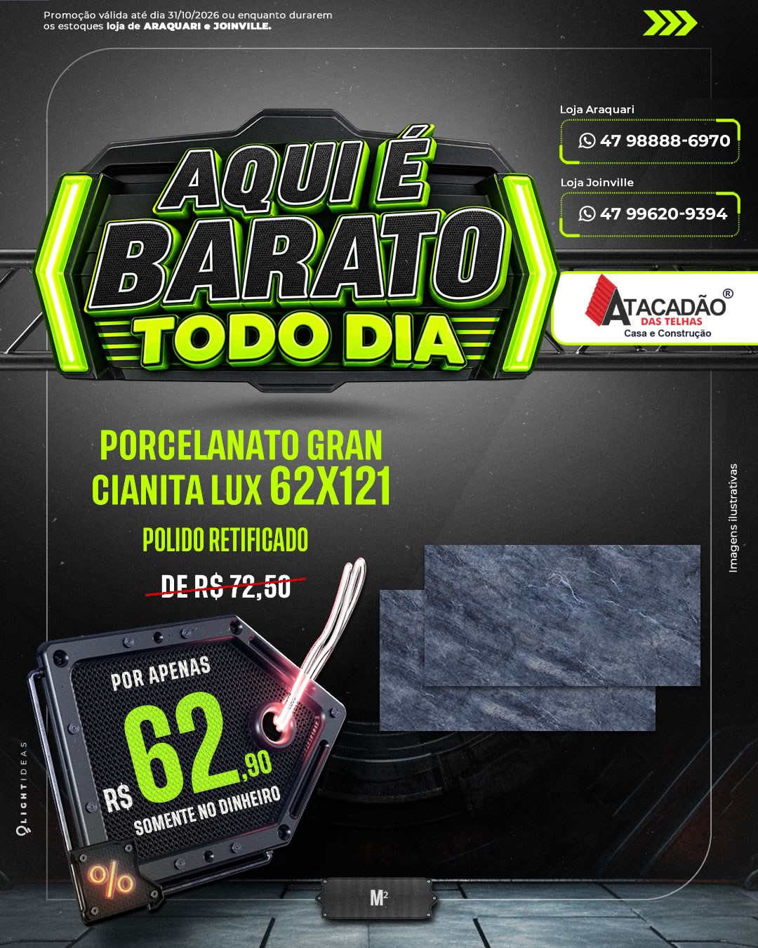 PORCELANATO GRAN CIANITA LUX 62X121